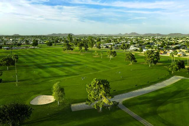Aerial view of the driving range from Palmbrook Golf Club.