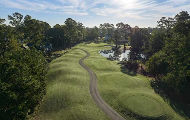 Aerial view of the 4th fairway and green from Magnolia Course at Brunswick Golf Club.