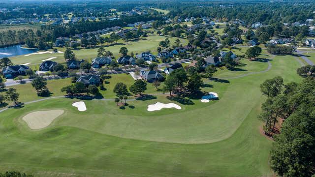 Aerial view of the 3rd fairway and green from Magnolia Course at Brunswick Golf Club.