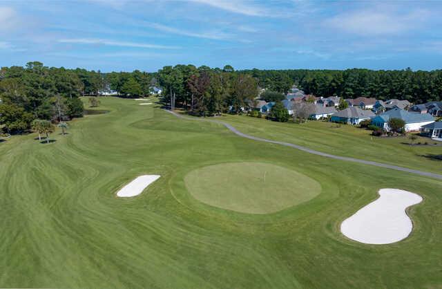 Aerial view of the 2nd fairway and green from Magnolia Course at Brunswick Golf Club.