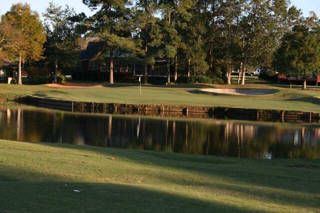 A view of a hole with water and bunkers coming into play at Stonebrook Golf Course.