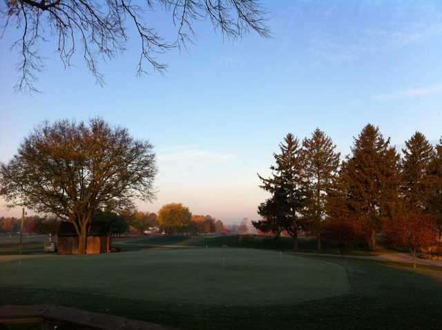 A fall view of the practice putting green at Rail Golf Club