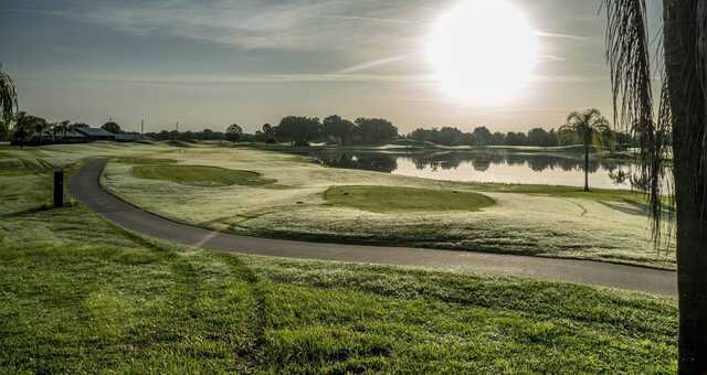 A view of a tee at Bluffs Golf Course.