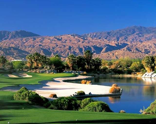 A view of the 17th green at Firecliff Course from Desert Willow Golf Resort