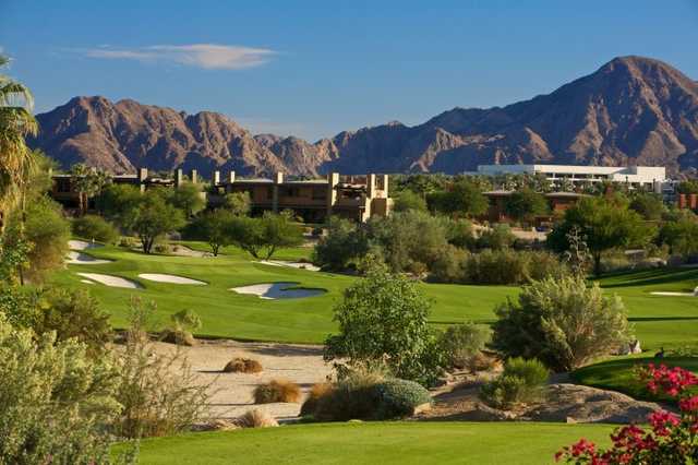 A view of the 7th hole at Mountain View Course from Desert Willow Golf Resort