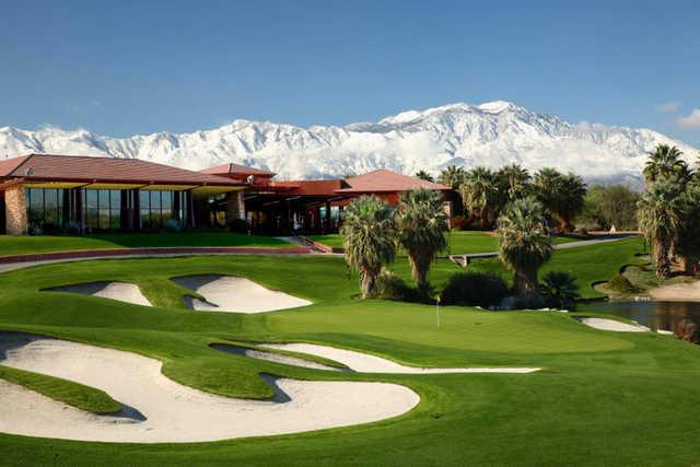 A view of the clubhouse at Firecliff Course from Desert Willow Golf Resort