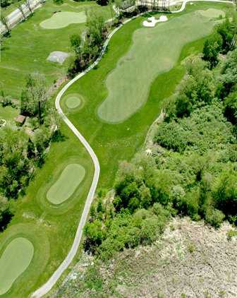 Aerial view of hole #9 at Mud Run Golf Course