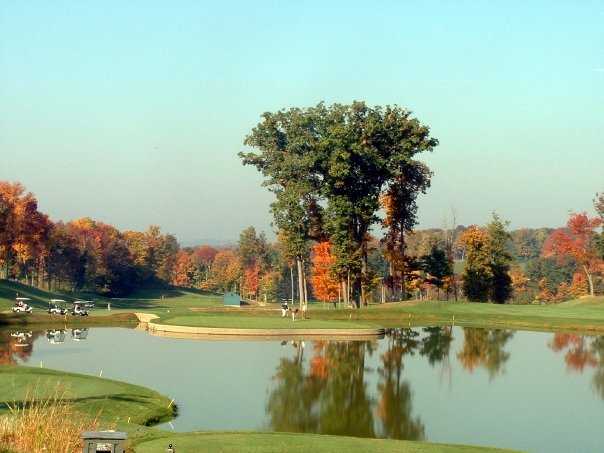 A view of the island green #16 at Pebble Creek Golf Course