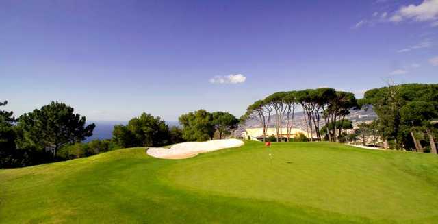 A view of green with bunker on the left at 18 Hole Course from Palheiro Golf Club.
