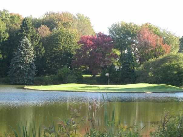 A view of the island hole #8 at Minnechaug Golf Course