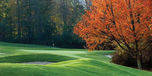 A fall view of the 17th green at Equinox Golf Club