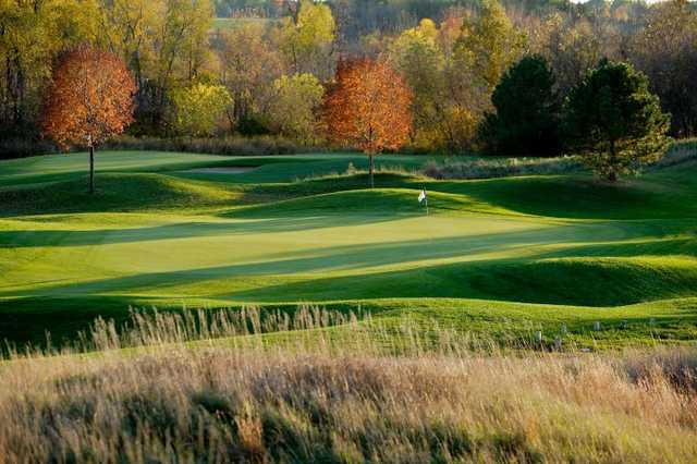 A fall sunny day view of a green at Washington County Golf Course
