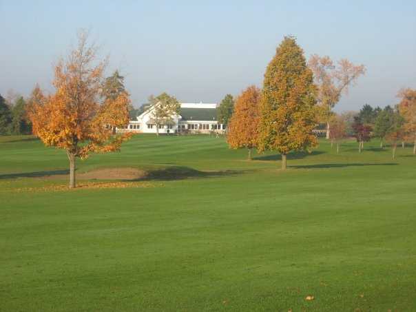 A view from fairway #5 of the clubhouse at Greenhaven Golf Course