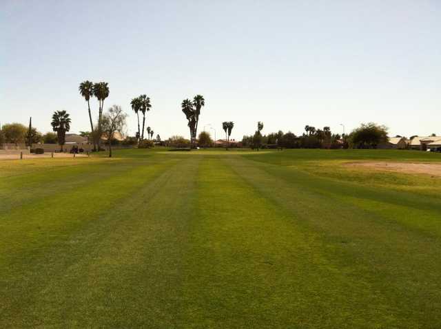 A view of hole #15 at Painted Mountain Golf Club