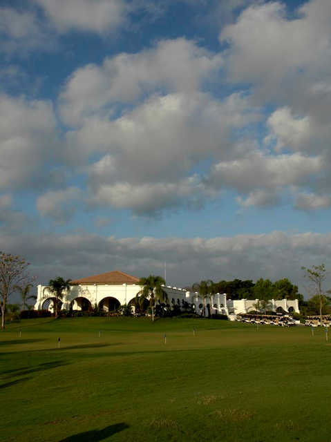 A view of the clubhouse and putting green at Vista Vallarta Golf Club
