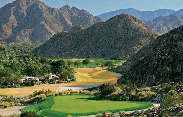 View of the 16th green at PGA WEST Pete Dye Mountain Course.