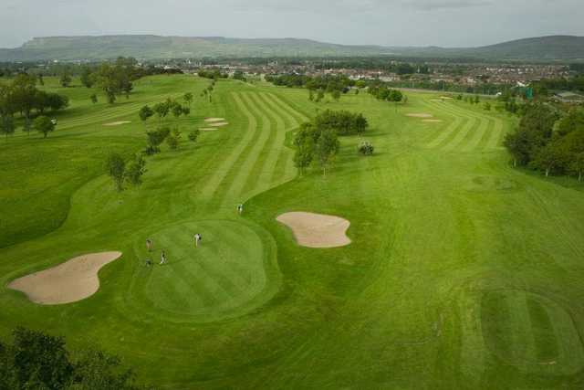 Aerial view of the 7th green at Roe Park Golf Club