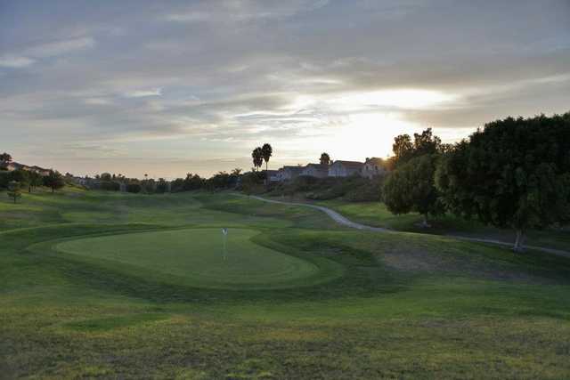 A view of green with cart path on the right at Enagic Golf Club at Eastlake