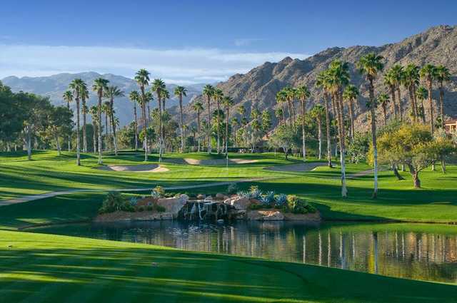 A view over the water of a green at Ironwood Country Club
