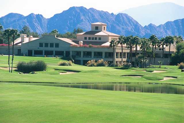 A view of the clubhouse at Desert Falls Country Club