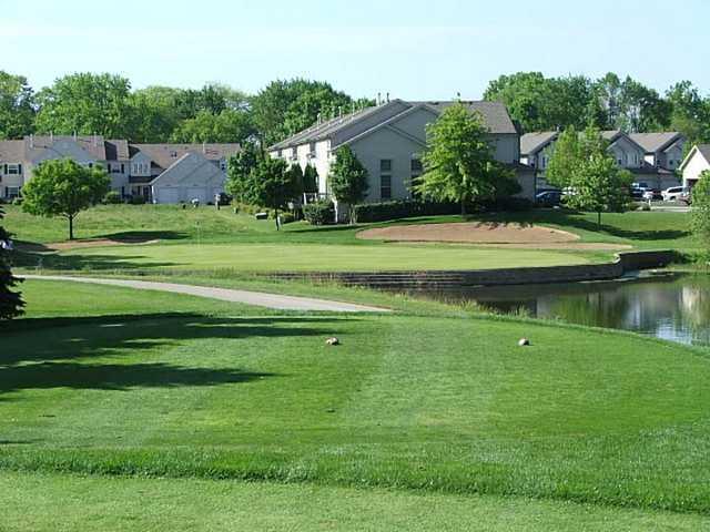 A view of green with water on the right at Valley Ridge Golf Course