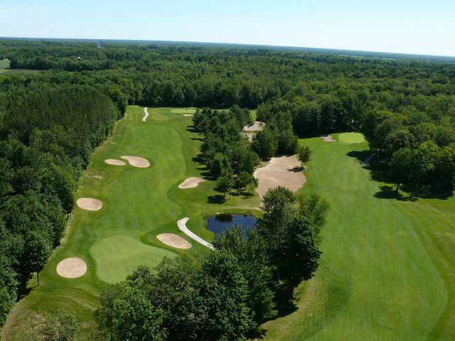Aerial view of holes #5 and #6 at West Course from Lake St. George Golf Club