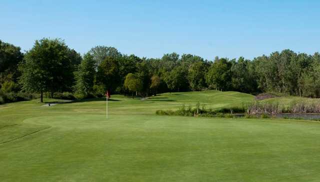 A view of green with water coming into play at Teal Bend Golf Club