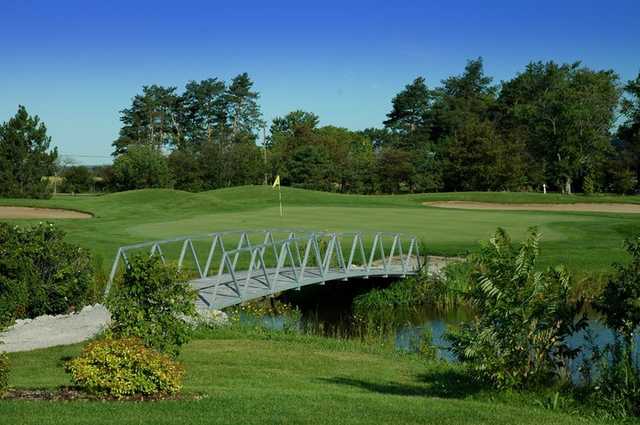 A view over the bridge of green #14 at Mystic Ridge from Oakville Executive Golf Course