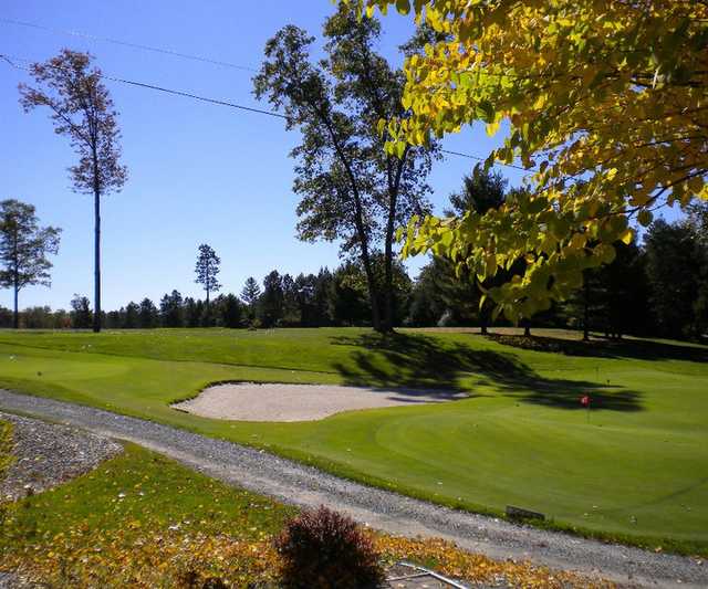 A view of tee #1 and practice greens at White Pine National Golf Club