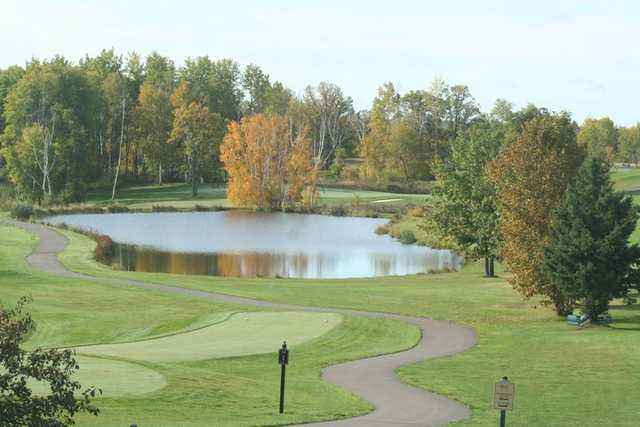 A view of tee with narrow cart path on the right at Championship from Minnesota National Golf Course