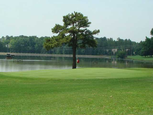 A view of the 16th hole with water in background at Lakeshore Golf Course