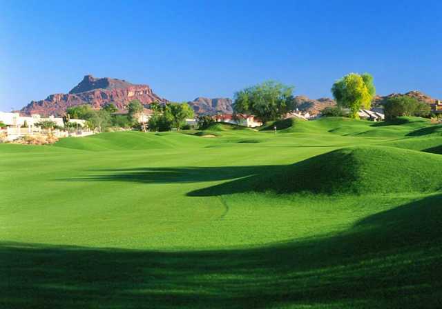 A view of the 7th green at Red Mountain Ranch Country Club