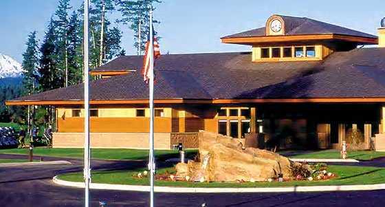 A view of the clubhouse at Gold Mountain Golf Course