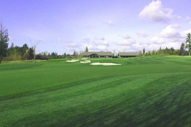 A view of hole #18 from fairway at Druids Glen Golf Club