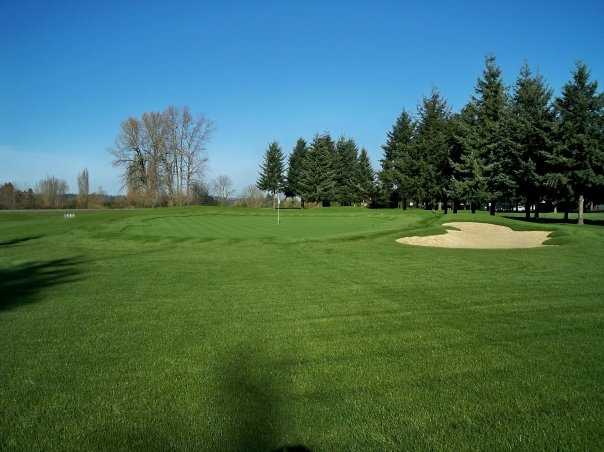 A view of green #8 with bunker on the right at Eighteen Hole from Riverbend Golf Complex