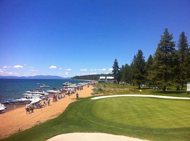 A view of the 17th green at Edgewood Tahoe Golf Course