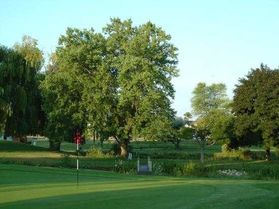 A view of a green with water coming into play at Buffalo Grove Golf Course