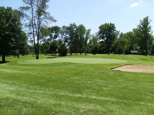 A view of hole #8 guarded by sand trap at Shadowood Golf Course