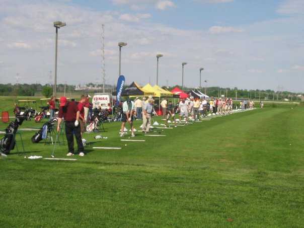 A view of the driving range tees at Eagle Hills Golf Course