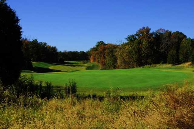 A view of the closing hole, #18 from the back of the green looking at the fairway from Missouri Bluffs Golf Club
