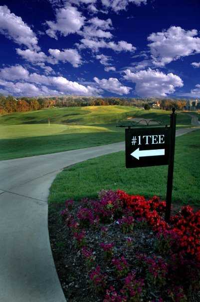 A view of tee #1 sign at Pevely Farms Golf Club