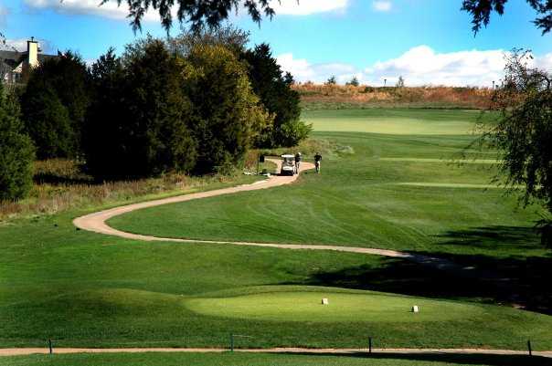 A view of tee, fairway and green at Pevely Farms Golf Club