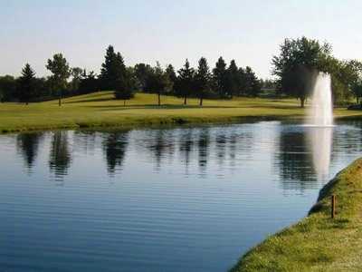 A view of the signature hole #13 at Purple Hawk Country Club