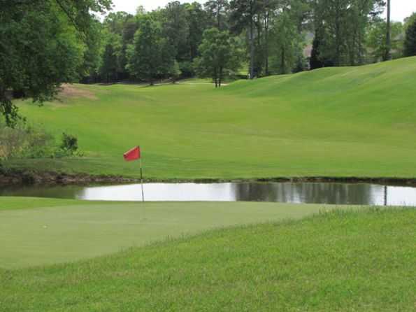 A view of a hole with water coming into play at River Falls Plantation