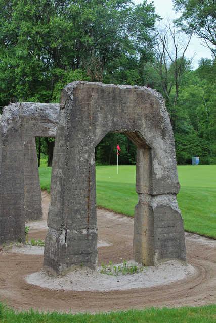 Remnants of a railroad line sit next to the third green on the Rail nine of Great Gorge Golf Club.