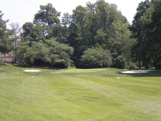 A view of green flanked by bunkers at Penderbrook Golf Club