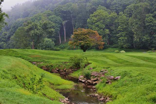 This creek fronts the first green on the Red nine at Shawnee Inn and Golf Resort in Shawnee on Delaware, Pennsylvania.