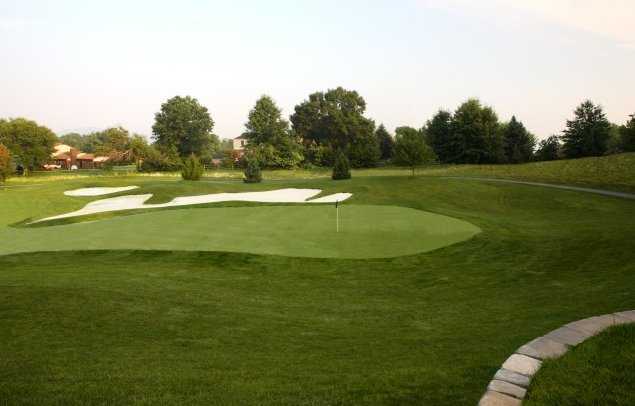 A view of a green protected by bunkers at Richland Golf Club.