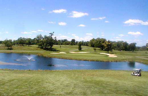 A view over the water of green #18 at Black Rock Golf Course