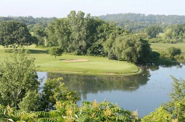 A view of hole #12 surrounded by water at Cannon Golf Club
